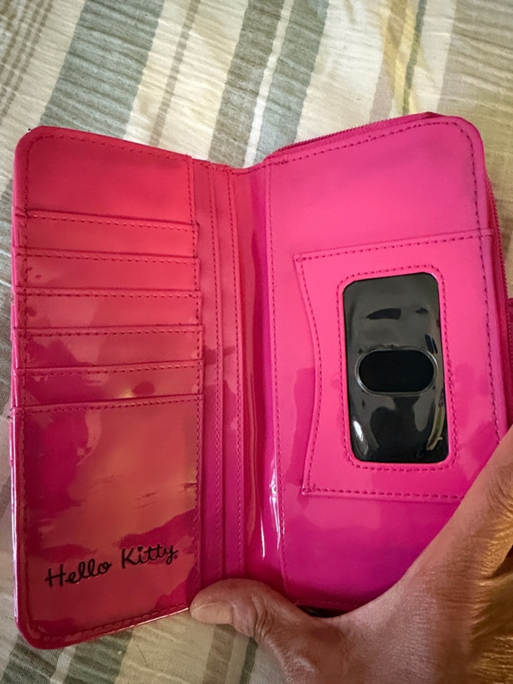 Hello Kitty Hot Pink Patent Wristlet Wallet with Character Charm - Picture 3 of 5